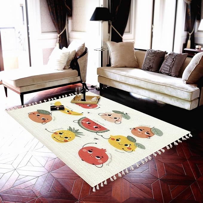 Boho Nursery Rug Cute Funny Fruits Characters Pear Banana Scandinavian Chic Area Rug Washable Rug Meditation Mat Minimalist Home Decor for Living Room Bedroom Playroom Classroom
