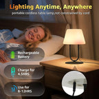 FUYO Outdoor Cordless Table lamp Rechargeable, Portable Dimmable Night Lights, Water-Resistant Shower Lamps, Touch Bedside Lamp for Patio/Bedroom/Living Room/Indoor/Restaurant(Black)