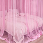 Mengersi 4 Corners Post Canopy Bed Curtains for Girls Full Size - Royal Luxurious Cozy Drape Canopy Bed Frames Netting for Kids Adults- Cute Princess Bedroom Decoration (Pink)