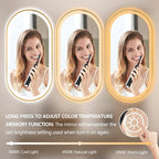 Niccy Oval LED Mirror for Bathroom, 48x24 Front Lit + Backlit Vanity Mirror with Light Anti-Fog, Shatter-Proof, 3 Colors, Makeup Mirrors with Gold Frame (Horizontal/Vertical)