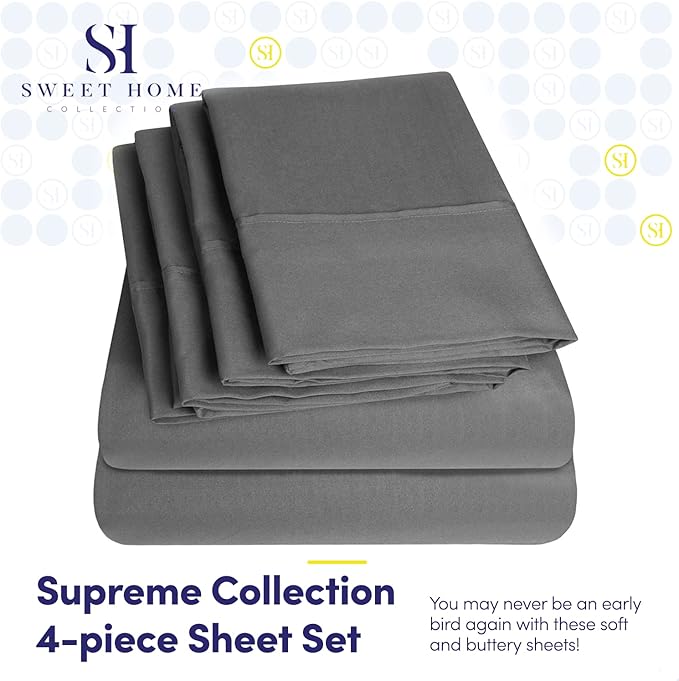 Twin Size Bed Sheets - 4 Piece 1500 Supreme Collection Fine Brushed Microfiber Deep Pocket Twin Sheet Set Bedding - 1 EXTRA PILLOW CASES, GREAT VALUE, Twin, Gray