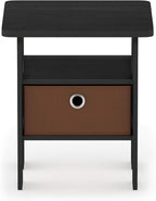 Furinno ANDREY Side Table, End Table, Night Stand with Open Shelves and Storage Bin, Bedside Table, for Living Room, Bedroom, Americano