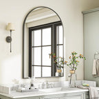 VooBang Arched Wall Mirror, 32 x 48 inch Arch Bathroom Mirror, Wall Mounted Vanity Mirror with Arch Metal Frame, Modern Bathroom Vanity Mirror for Bedroom, Living Room, Hanging or Leaning, Black