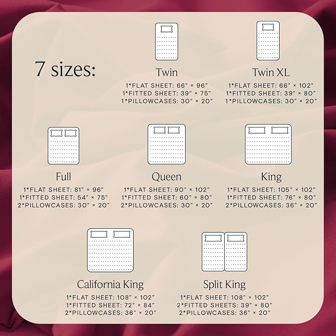 LuxClub 5 PC Split King Sheet Set, Breathable Luxury Bed Sheets, Deep Pockets Wrinkle Free Cooling Sheets Machine Washable Hotel Bedding Silky Soft - Burgundy Split King