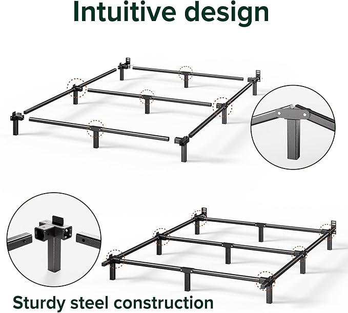 ZINUS 7 Inch Compack® Metal Bed Frame, Support Bed Frame for Box Spring and Mattress Set, Black, Full