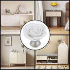 8PCS 1.65" × 1.54" White Rose with Base Knobs Ceramics Flower Shaped Pulls for Cupboard Drawer, with 2 Kinds of Screws
