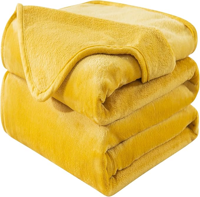 HOZY Soft Twin Size Blanket for All Season Lightweight Thermal Fleece Summer Autumn Fall Winter Spring Blankets for Twin/Twin XL Extra Long Bed Couch Sofa,66x90 Inches,Yellow