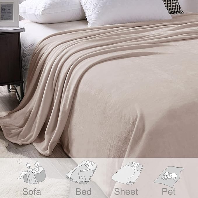 Exclusivo Mezcla Fleece Blanket King Size for Bed, Super Soft and Warm, All Season Use, Cozy, Plush, Lightweight, 120x120 Inches, Camel