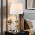 28" Tall Modern Table Lamps Set of 2 with USB A+C Ports and AC Outlet, 3 Way Touch Metal Bedside Lamps for Bedroom, Silver Farmhouse Nightstand Lamps for Living Room