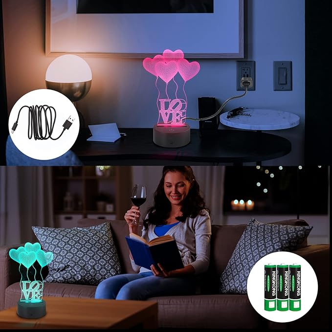 AZIMOM 3D I Love You Illusion lamp LOVE Shape Night Light 16Colors Changing Smart Touch Remote Control Optical Illusion Bedside Lamps Bedroom Home Decoration for Kids Boys & Girls Women Birthday Gifts