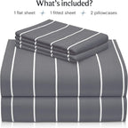 LuxClub 4 PC Full Size Sheet Set Bed Sheets, Breathable Luxury Deep Pockets Wrinkle Free Cooling Sheets Machine Washable Hotel Bedding (Full, Striped Light Grey)