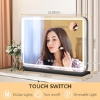 23"x18" Black Vanity Mirror with Lights, Led Makeup Mirror, Lighted Makeup Mirror with 3 Color Dimmable Lights, Smart Touch Screen Control, Aluminum Metal Frame,USB Charging Port