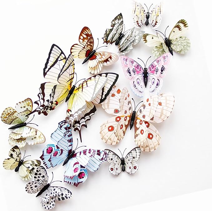 Butterfly Wall Decor 24/48 PCS, 3D Butterflies Stickers for Party Decorations with Magnets (White, 48)