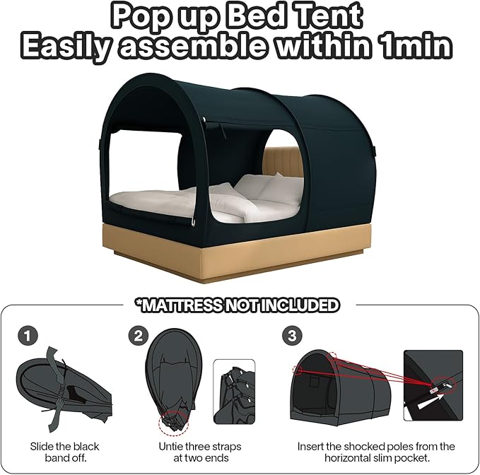 Alvantor Bed Canopy Tents Dream Privacy Space Twin Bunk Bed Sleeping Tents Indoor Pop Up Portable Frame Curtains Breathable Grey Cottage (Mattress Not Included) Reducing Light