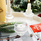 Ribbed Glass Candlestick Holders 6PCS Clear Candle Stick Holders for Tealight Taper Candles Dining Table Centerpieces Holiday Decoration