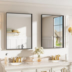 Black Vanity Wall Mirror, 22x 30 Inch Rectangular Bathroom Mirrors for Over Sink, Aluminum Metal Framed Mirror, Tempered Glass, Anti-Rust, (Horizontal/Vertical) 2Pack
