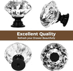 DEELF 12 Packs Kitchen Cabinet Knobs, 40 mm Crystal Cabinet Knobs, Diamond Dresser Handle Drawer Pulls, Dresser Knobs for Cabinets and Drawers, Black Base