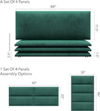 Vänt Upholstered Wall Panels - Queen/Full Size Wall Mounted Velvet Headboards - Velvet Emerald Green - Set of 4 Panels (Each Individual Panel 30"x11.5")
