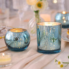 10 Pcs Assorted Lake Blue Votive Candle Holders, Larger Size Mercury Glass Candle Holder, Tealight Candle Holders for Wedding Decorations, Bridal Shower Table Decorations, Lake Blue Centerpieces