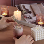 12pcs Purple Votive Candle Holder, Glass Tea Lights Candle Holders for Wedding Table Centerpieces, Birthday Parties and Home Decor