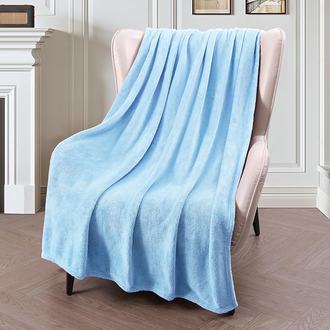 Exclusivo Mezcla Fleece Throw Blanket for Couch, Sofa, 300GSM Super Soft and Warm Blankets, Ice Blue Throw All Season Use, Cozy, Plush, Lightweight, 50x60 Inches