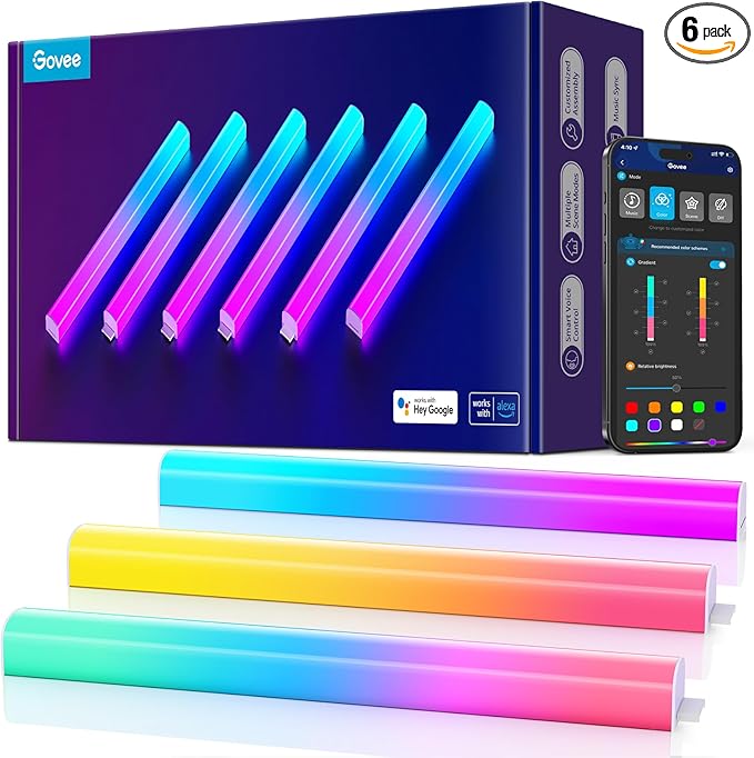 Govee Glide Wall Lights, RGBIC LED Light, Smart Gaming Light Works with Alexa and Google Assistant, RGB Lights Bar, LED Wall Lights for Bedroom, 2 Panels Set (3 Sections/Panel)