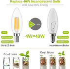 Dimmable Candelabra LED Light Bulb 40W Equivalent, E12 Chandelier Light Bulbs Warm White 3000K , 400LM, CRI 85+, B11 Type B Ceiling Fan Bulb 4W, Clear Filament Candle Light Bulbs Small Base, 10 Pack
