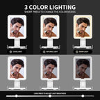 Lighted Shower Mirror Fogless for Shaving, Heated Fog Free Large 9.5*7inch 3 Color Modes Dimming Shower Shaving Mirror with Light, Rechargeable Anti-Fog Shower Mirror with Storage Tray & Razor Holders
