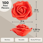 Juvale 100 Pack Red Artificial Flowers for Wedding Decor - 3 in Diameter Foam Carnations - Centerpiece Table Decorations & Wedding Decorations - Faux Flowers for Vase