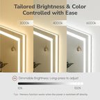 USHOWER LED Bathroom Mirror 48x36 Inch with Lights - Frameless Tempered Glass LED Backlit Lighted Mirror for Bathroom Vanity with Anti-Fog, 3 Colors Dimmable, Memory Function, Wall-Mounted