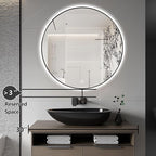26" Round LED Bathroom Mirror, Wall Mounted Backlit Vanity Mirror with 45° Beveled Frame Lighted Mirror for Bedroom, Fog Free 3-Color Dimmable Lights Memory Function, Black