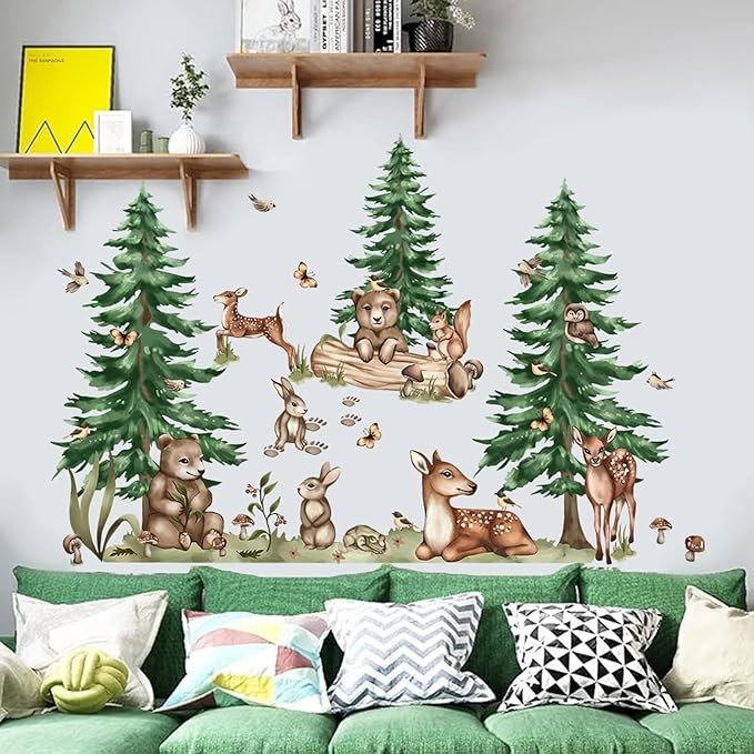 Jungle Animal Wall Stickers Forest Safari Wall Decals Kid Room Nursery Baby Bedroom Décor (Cedar Tree Animals)