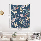Batmerry Navy Blue Japanese Cherry Tapestry,Oriental Wall Art Hanging Decoration Polyester Fiber White Ruffled Around for Dorm Room Bedroom Living Room, 59.1x39.4 inches