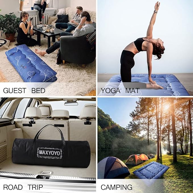 MAXYOYO Leaf Printed Japanese Futon Floor Mattress, Thicken Sleeping Pad Floor Bed Roll Up Camping Guest Mattress Folding Couch Bed, Twin Size