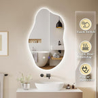 QDSSDECO Irregular LED Bathroom Mirror with Lights,Asymmetrical Led Bathroom Vanity Mirror for Wall with Front and Backlit, Anti Fog, 3 Colors and Dimmable Light, 19.7" x 33.5"