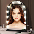 Hollywood Arch Black Vanity Makeup Mirror with Lights 12 Bulbs Dimmable 3Color Black Lighted Vanity Mirror for TableTop Wall Detachable Base X10 Magnifying Arch Makeup Desk Mirror with Lights