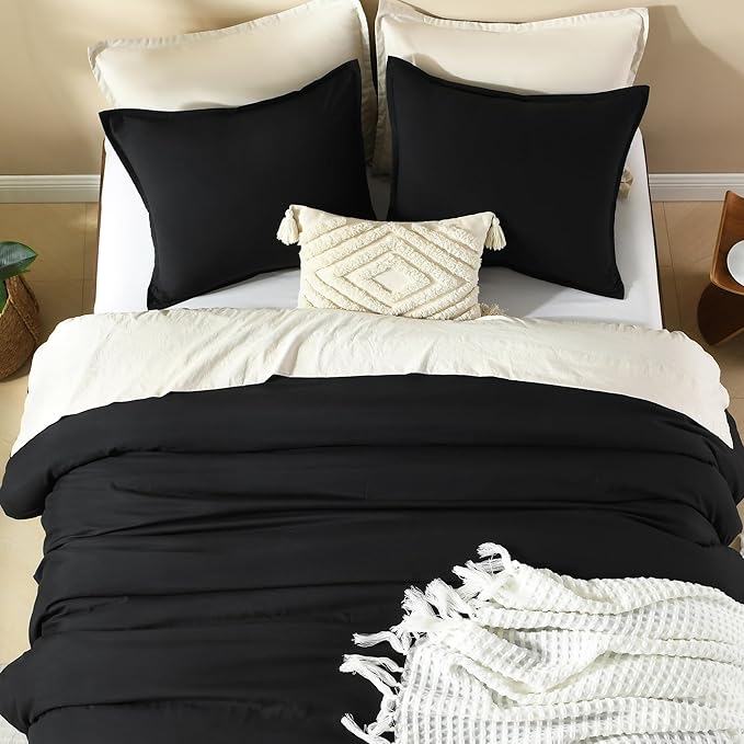 Litanika Black California King Comforter Set - 3 Pieces Cal King Lightweight Summer Soft Solid Bed Comforter, Oversized Fluffy Quilt Bedding Set (104x96In, 2 Pillowcases)