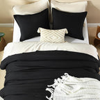 Litanika Oversized King Comforters Black Super King Plus Size, 3 Pieces Lightweight Solid Bedding Comforter Set, All Season Fluffy Bed Set (128x120In Comforter & 2 Pillowcases)
