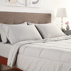 Sweet Home Collection 7 Piece Comforter Set Bag Solid Color All Season Soft Down Alternative Blanket & Luxurious Microfiber Bed Sheets, Silver, Full