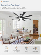 ZMISHIBO 72 inch Large Ceiling Fans with Lights and Remote, Indoor/Outdoor Black Modern Ceiling Fan for Kitchen Living Room Patio, 6 Speed Reversible Quiet DC Motor, 3 CCT, Dual Finish 8 Blades