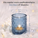 12pcs Blue Votive Candle Holders-Glass Candle Holder for Centerpiece Table Decorations, Tea Light Candle Holders for Wedding Decor, Home Decor, Baby Shower and Party Decor