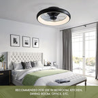 Ceiling Fans with Lights 20'' Flush Mount Fan Remote & APP Control Black Low Profile 6 Wind Speeds Smart Dimmable LED for Bedroom Living Room (Y1095-BK-ELE)