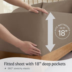 LuxClub 4 PC Sheet Bed Sheets Deep Pockets 18" Eco Friendly Wrinkle Free-Kids-Fitted Sheets Machine Washable Hotel Bedding Silky Soft - Dark Khaki Twin