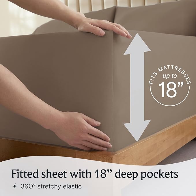 LuxClub 4 PC Sheet Bed Sheets Deep Pockets 18" Eco Friendly Wrinkle Free-Kids-Fitted Sheets Machine Washable Hotel Bedding Silky Soft - Dark Khaki Twin