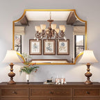 Kelly Miller 30"x40" Large Gold Bathroom Mirror for Wall, Gold Scalloped Vanity Mirror Bevelled Framed Decorative Mirror for Master Bath Half Bath Entrance Hallway Bedroom Living Room Fireplace Mantle
