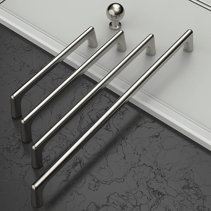 Amerdeco 10 Pack Brushed Satin Nickel Cabinet Pulls 10 Inch(256MM) Hole Centers Kitchen Cabinet Handles Hardware Kitchen Handles for Cabinets Cupboard Handles Drawer Pulls ZH0041