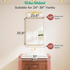 TokeShimi 24x36 Black Bathroom Mirror,Wall Mirror for Bathroom with Tempered Glass,Matte Black Bathroom Vanity Mirror for Over Sink,Seamless Aluminum Framed Mirror(Horizontal/Vertical)