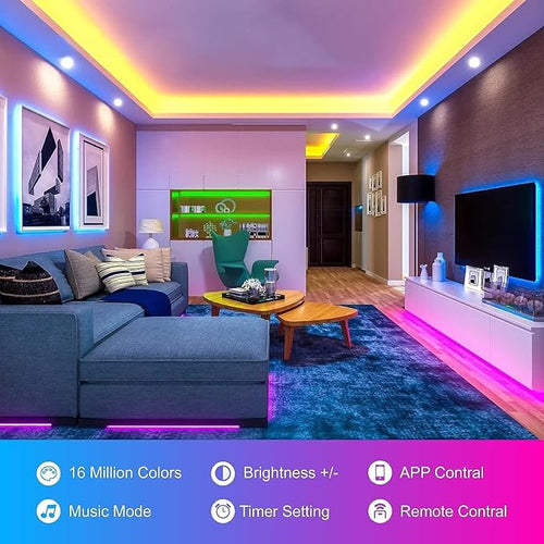 50ft Led Lights for Bedroom, Led Strip Lights Music Sync Corlor Changing, Led Light Strip with Remote & App Control RGB Strip, Led Lights for Room Dorm Home Classroom Ceiling Decor