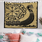 Batmerry Vikings Ancient Scandinavian Tapestry,Warship Boat Old Ancient Sea Wall Art Hanging Decoration Polyester Fiber White Ruffled Around for Dorm Room Bedroom Living Room, 51.2x59.1 inches