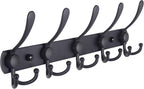 Dseap Coat Rack Wall Mounted - 5 Tri Hooks, Heavy Duty, Stainless Steel, Metal Coat Hook Rail for Coat Hat Towel Purse Robes Mudroom Bathroom Entryway,Black
